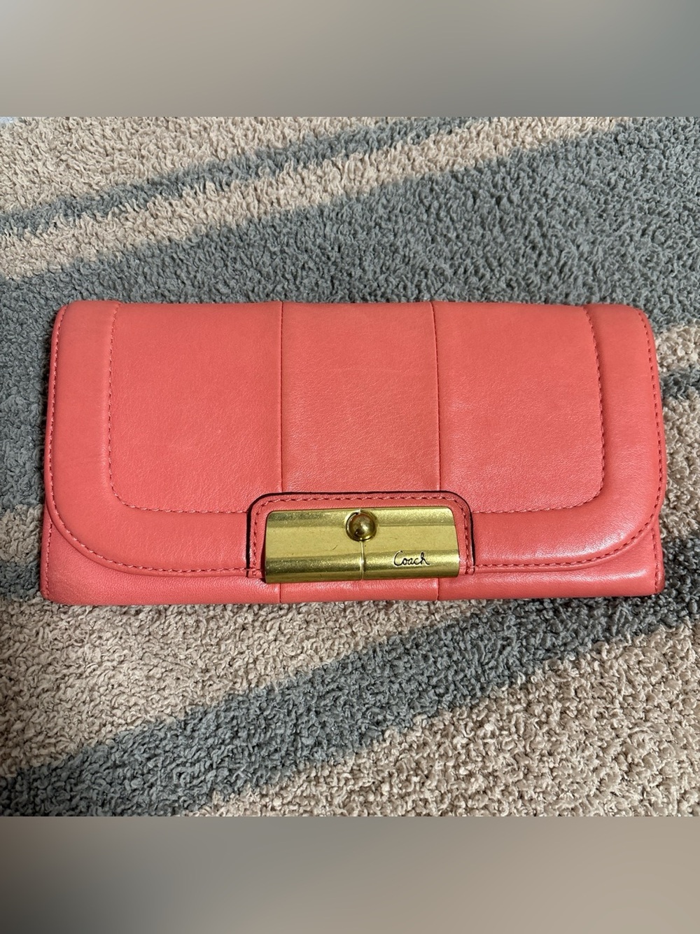 Coach Kristin Coral Leather Wallet with Brass Hardware